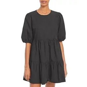 Aqua Ruffled Puff Sleeve Poplin Mini Dress Size Small